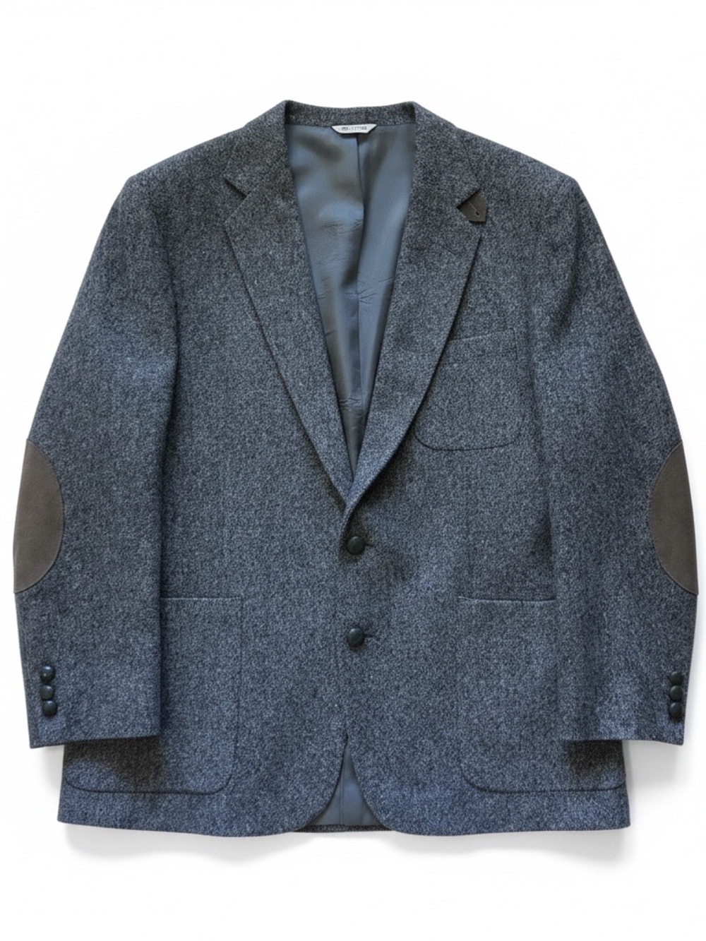 VTG Stewart County Gray Tweed Sport Coat 42S Suede Elbow Patches 100% Wool USA